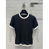 Low Cost Chanel Cashmere Short-sleeved Sweater CH022723 Black 2024