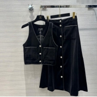 Buy Discount Chanel Velvet Vest and Skirt CH030706 Black 2024