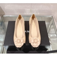 Top Quality Chanel Camellia Bloom Lambskin Flat Ballet 1cm Beige 0224026