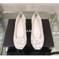 AAAAA Chanel Camellia Bloom Lambskin Flat Ballet 1cm White 0224027