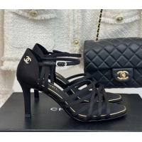 Buy Duplicate Chanel Satin Heel Sandals 7cm Black 224039