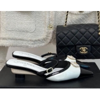 Reasonable Price Chanel Calfskin Heel Slide Sandals 3.5cm with Pearl Clover White 0224047