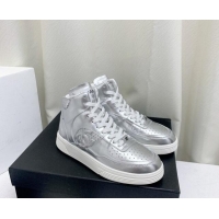 Good Looking Chanel Metallic Calfskin High-Top Sneakers G45353 Silver 224072