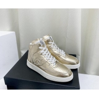 Good Quality Chanel Metallic Calfskin High-Top Sneakers G45353 Gold 224073