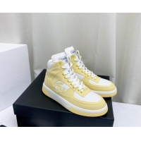 Stylish Chanel Cotton High-Top Sneakers G45353 Yellow 224077