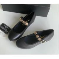 Perfect Chanel Mary Janes Shoes with Badge in Calfskin Leather Black 031105