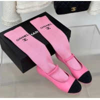 Pretty Style Chanel Lambskin Mary Janes Shoes with Tube Socks Pink 031110