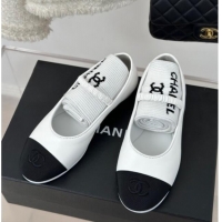 Generous Chanel Lambskin Mary Janes Shoes with Tube Socks White 031111