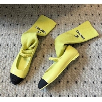 Buy Luxury Chanel Lambskin Mary Janes Shoes with Tube Socks Yellow 031112