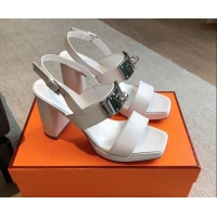 Discount Hermes Calfskin Heel Sandals with Oversized Kelly Buckle White 0226091