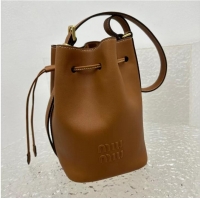 Buy Grade Miu Miu Original Leather Bucket Bag 5BE089 Brown