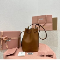 Buy Grade Miu Miu Original Leather Bucket Bag 5BE089 Brown