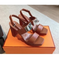 Good Quality Hermes Calfskin Heel Sandals with Oversized Kelly Buckle Brown 0226093