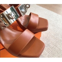 Good Quality Hermes Calfskin Heel Sandals with Oversized Kelly Buckle Brown 0226093