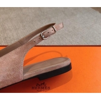 Pretty Style Hermes Innocente Suede Slingback Ballet Flat with Oversized Kelly Buckle Nude 226103