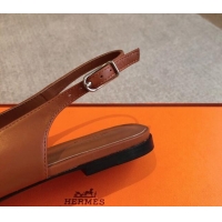 Grade Quality Hermes Innocente Calfskin Slingback Ballet Flat with Oversized Kelly Buckle Brown 0226107