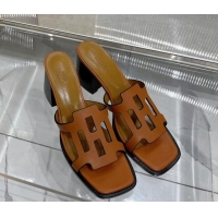 Grade Quality Hermes Izzy Heel Slide Sandals 6cm in Calfskin Brown 226111