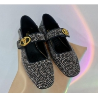 Unique Style Valentino VLogo Mary Janes Ballerinas Flat with Crystals Allover Black 0227001