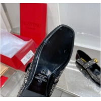 Unique Style Valentino VLogo Mary Janes Ballerinas Flat with Crystals Allover Black 0227001