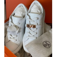 Grade Design Hermes Day Sneaker In Calfskin With Functional HE1450 White/Rose Gold