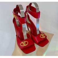 Classic Hot Valentino VLogo Heel Sandals 10cm Ankle Strap in Lambskin Red 0227007