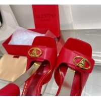 Classic Hot Valentino VLogo Heel Sandals 10cm Ankle Strap in Lambskin Red 0227007