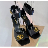 Low Price Valentino VLogo Heel Sandals 10cm Ankle Strap in Lambskin Black 0227008