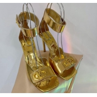 Luxury Valentino VLogo Heel Sandals 10cm with Ankle Strap in Glazed Metallic Leather Gold 0227012