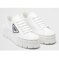 Market Sells Prada Double Wheel Re-Nylon Gabardine Sneakers PA8590 White/Black