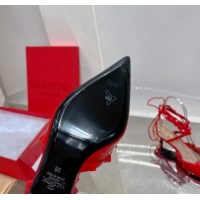 Perfect Valentino Rockstud Pumps 6cm with Wrap Strap and Lace-ups in Patent Leather Red 0227014