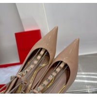 Purchase Valentino Roman Stud Pumps 10cm with Ankle Strap in Patent Leather Nude 227034