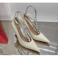 Popular Valentino Roman Stud Pumps 10cm with Ankle Strap in Patent Leather White 0227036