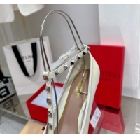 Popular Valentino Roman Stud Pumps 10cm with Ankle Strap in Patent Leather White 0227036