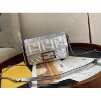 Best Quality Fendi Baguette Mini Bag in FF Metallic Leather F1228 Silver 2023