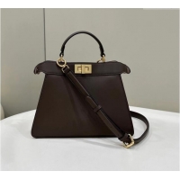 Famous Brand Fendi Peekaboo Iseeu Small Bag in Calfskin Leather 80011A Chocolate Brown 2023 Top