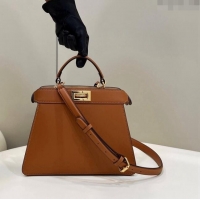 New Design Fendi Peekaboo Iseeu Small Bag in Calfskin Leather 80011A Tan Brown 2023 Top