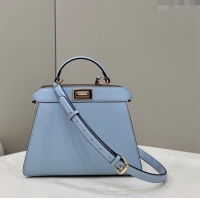 Luxurious Fendi Peekaboo Iseeu Small Bag in Calfskin Leather 80011A Light Blue 2023 Top