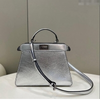 Unique Grade Fendi Peekaboo Iseeu Small Bag in Calfskin Leather 80011A Silver 2023 Top