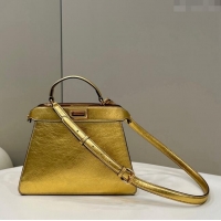 Inexpensive Grade Fendi Peekaboo Iseeu Small Bag in Calfskin Leather 80011A Gold 2023 Top