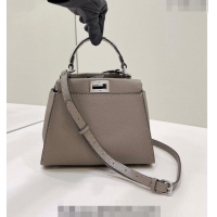 Unique Grade Fendi Peekaboo Mini Bag in Grained Leather and Snakeskin with Oversized topstitching 8551 Dove Grey 2023 to