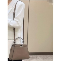 Unique Grade Fendi Peekaboo Mini Bag in Grained Leather and Snakeskin with Oversized topstitching 8551 Dove Grey 2023 to