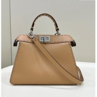 Most Popular Fendi Peekaboo ISeeU Small Bag in Grained Leather with Oversized topstitching 80133 Apricot 2023 top