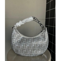 Unique Grade Fendi Fendigraphy Small Hobo Bag in leather with crystal FF motif F8075 Silver 2024