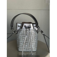 Buy Inexpensive Fendi Mon Tresor Mini Bucket Bag in leather with crystal FF motif F8070 Silver 2024