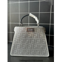 Popular Style Fendi Peekaboo ISeeU Small Bag in Silver leather with crystal FF motif F8073 2024