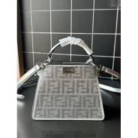 Super Quality Fendi Peekaboo ISeeU Petite Bag in leather with crystal FF motif F8074 Silver 2024