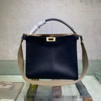 Top Quality Fendi Peekaboo Small Tote Bag in Calfskin with Strap F8081 Black/Beige 2024