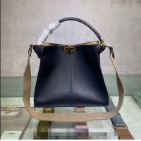 Top Quality Fendi Peekaboo Small Tote Bag in Calfskin with Strap F8081 Black/Beige 2024