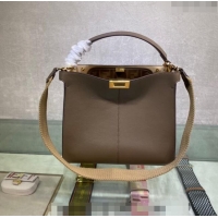 Super Quality Fendi Peekaboo Small Tote Bag in Calfskin with Strap F8081 Grey 2024