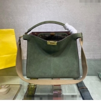 Luxurious Grade Fendi Peekaboo Small Tote Bag in Suede with Strap F8081 Green 2024